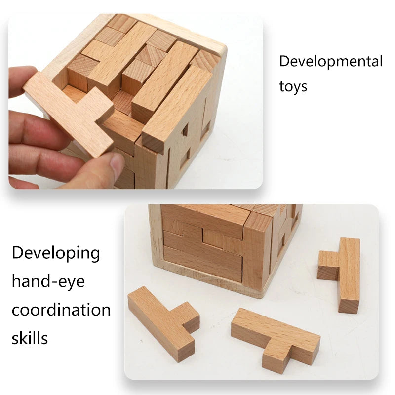 Wooden 3D Puzzles with 25 T-shaped Blocks